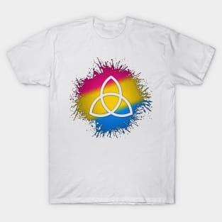 Paint Splatter Pansexual Pride Flag Triquetra Symbol T-Shirt